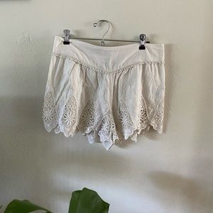 cream lace detail soft shorts